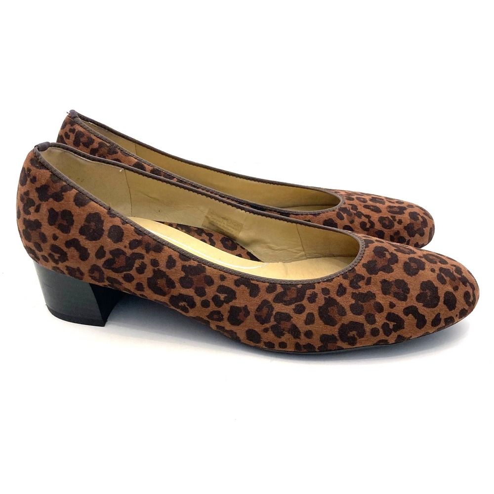 ARA High Soft Leopard Print Pumps‎ Low Heel Womens 8 Fabric Upper Leather Lined
